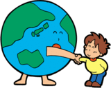 イラスト：笑顔で握手する地球と人