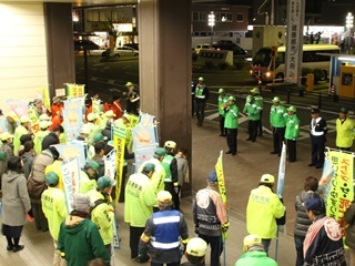 大府駅前で啓発活動のあいさつをする市長