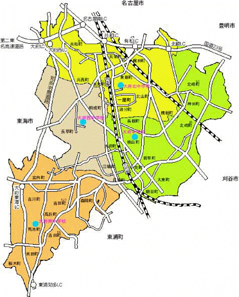 中学校の通学区域図