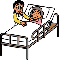 イラスト：ベッドのおばあさんと介護士