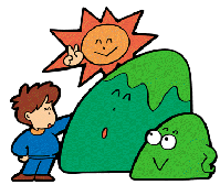 イラスト：山と太陽と男の子