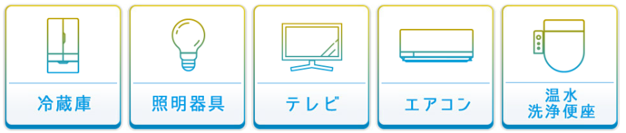 家電（冷蔵庫・照明器具・テレビ・エアコン・電気便座）