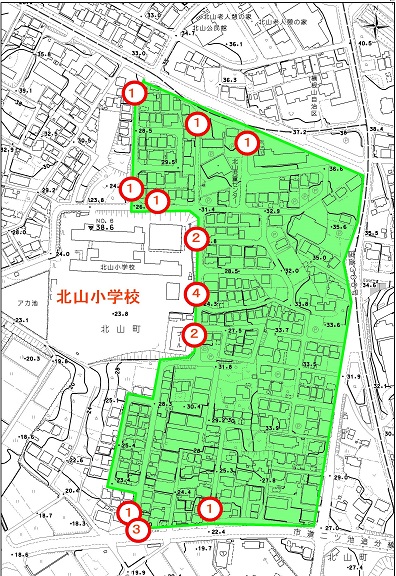 北山小学校エリア整備箇所図