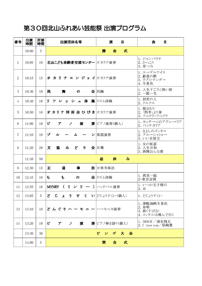 出演プログラム