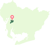 地図：大府市は、愛知県の南西部、知多半島の付け根に位置している。
